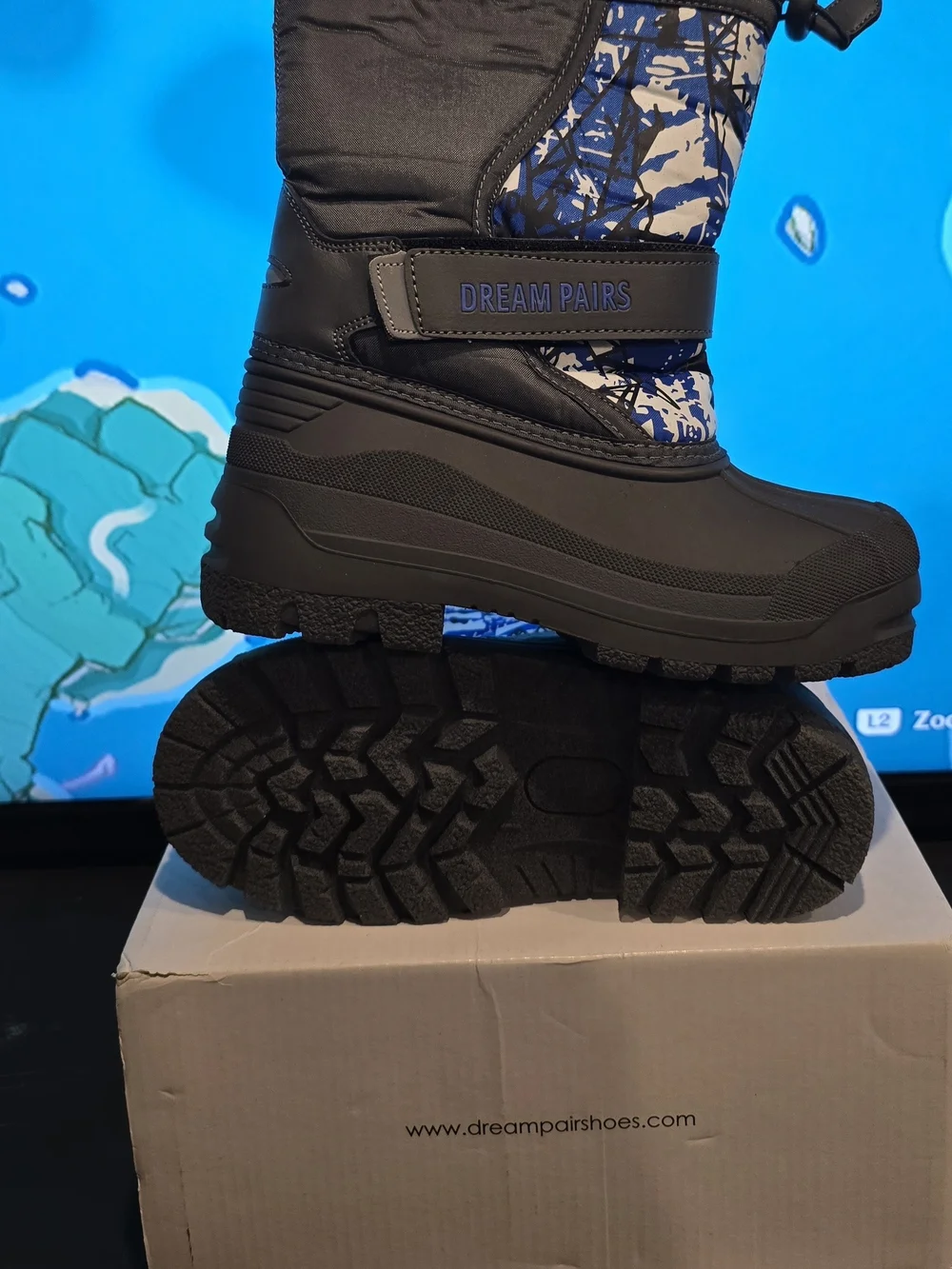 Dream Pairs Black and Purple Insulated Winter Boots with Zip and Strap